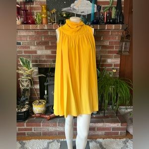 Stunning Vintage 1960s Yellow Cowl Neck Swing Trapeze Dress with Button Detail